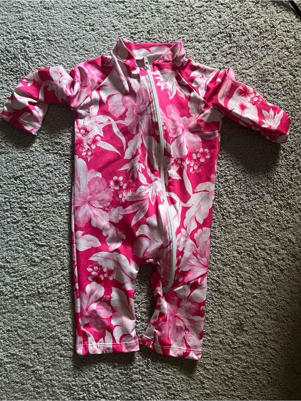 Kids Pink Floral One-Piece Swim Suit with Front Zip
